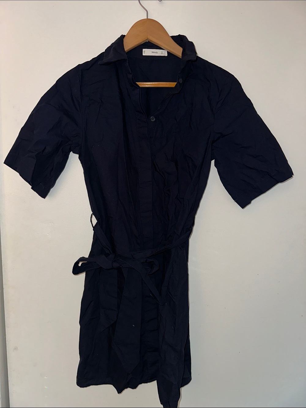 Classic Navy Shirt Dress with Waist Tie
